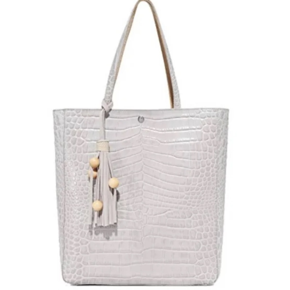 NEW! Elizabeth & James Eloise Grey Leather Tote Shoulder Bag Croc Pattern